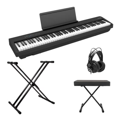 Roland FP-30X Compact Portable Digital Piano (Black) with Keyboard Stand, Bench, and Closed-Back Studio Headphones (4 Items)