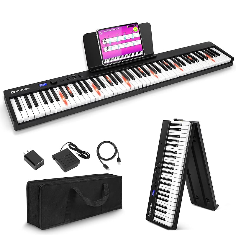 Folding Piano Keyboard 88 Key Full Size Semi-Weighted Bluetooth Portable Foldable Electric Keyboard Piano With Light Up Keys, Sheet Music Stand, Sustain Pedal And Handbag, Black image 1