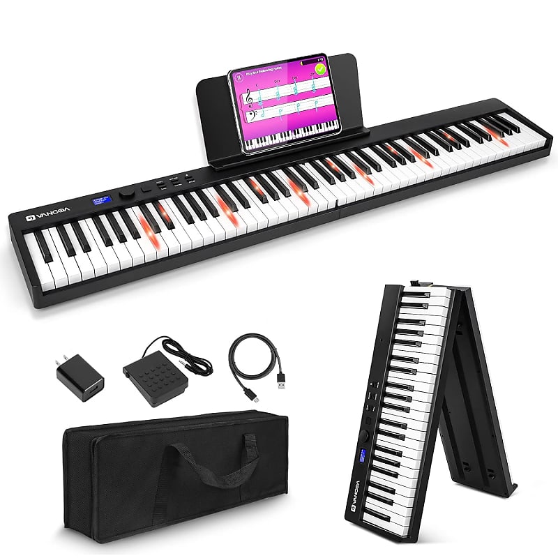 RockJam 61 Key Touch Display Keyboard Piano Kit with Digital Piano Bench,  Electric Piano Stand, Headphones Piano Note Stickers, Sustain Pedal &  Simply