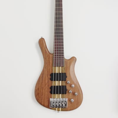 Haze SBG368N 5-String Neck-Thru Electric Bass Guitar, Natural w/Pre-Amp + Free Bag for sale