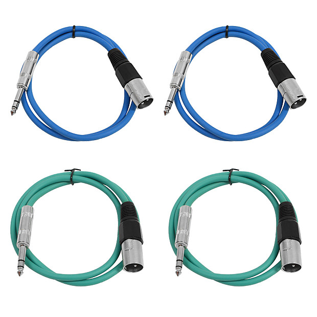 Seismic Audio SATRXL-M3-2BLUE2GREEN 1/4" TRS Male to XLR Male Patch Cables - 3' (4-Pack) image 1