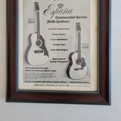 1970 Espana  Guitars Promotional Ad Framed Espana Centennial Series Folk Guitars Original for sale