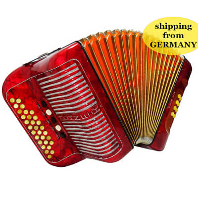 Immagine Hohner Club III M Diatonic Button Accordion, Perfect Original German Garmon, incl. Straps Case 2029, Rare Squeezebox Harmonica, Fantastic sound! - 1