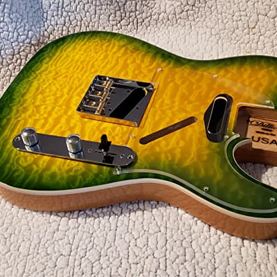 Bottom price on a KIller 5A maple top USA made Bound Alder body in the Rare Green Dragon. Made for a Tele neck. # GDT-1 image 10