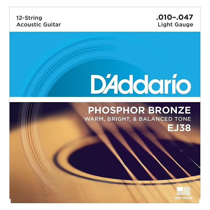 D'Addario EJ38 12-String Phosphor Bronze Acoustic Guitar Strings (Light, 10-47) image 1