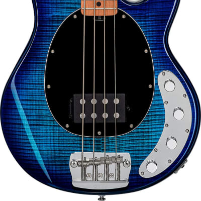 Sterling StingRay RAY34FM Flame Maple 4-String Bass Guitar, Neptune Blue w/ Bag image 9