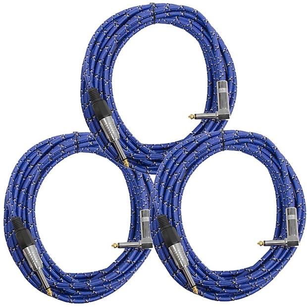 Seismic Audio SAGCRBB-18-3PK Straight to Right-Angle 1/4" TS Woven Cloth Guitar/Instrument Cables - 18" (3-Pack) image 1