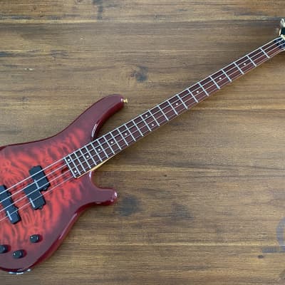 Fernandes Revolver Bass, FRB-40, 1990s - Quilted Red Burst