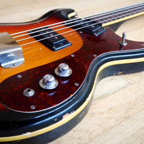 1966 Mosrite Joe Maphis Vintage Hollowbody Electric Bass Guitar Sunburst image 9