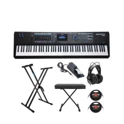 Kurzweil PC4 88-Key Performance Controller and Synthesizer Workstation with FlashPlay Technology Bundle with Adjustable X-Style Bench and Stand, Headphones, Sustain Pedal, and TRS Cables (7 Items)