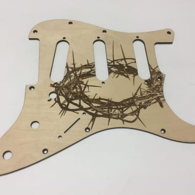Raw Crown of Thorns laser engraved wood pickguard for stratocaster worship bands image 1