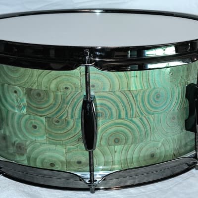 MARTIAL PERCUSSION Custom Puzzle-Stave Snare Drum - Mingled Green Goo Glaze image 2