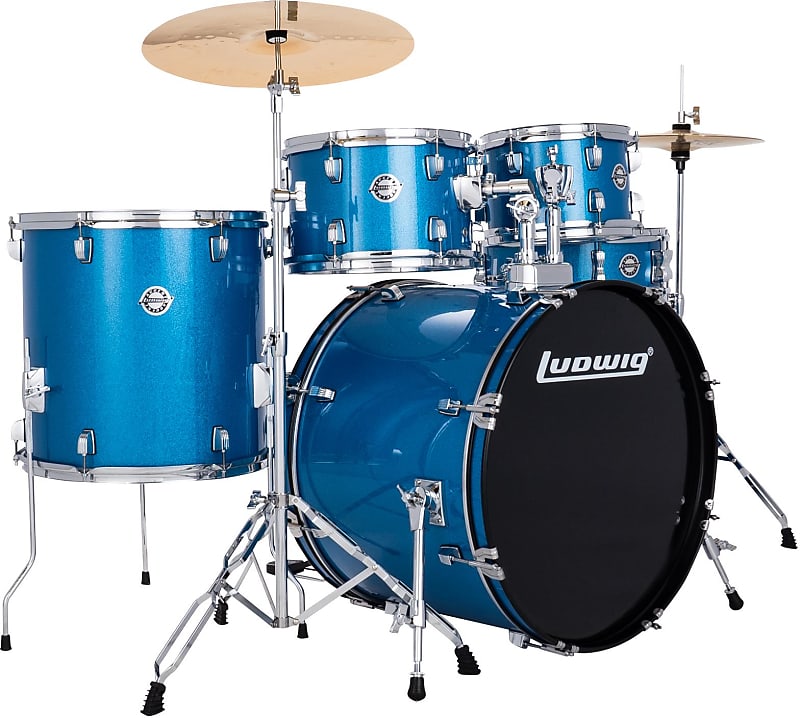 Ludwig Accent 5-piece Complete Drum Set with 22 inch Bass Drum and Wuhan Cymbals - Blue Sparkle image 1