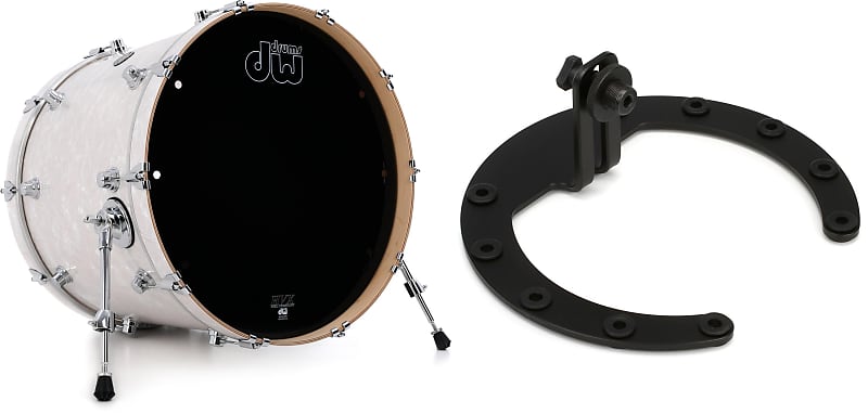DW Performance Series Bass Drum - 18 x 22 inch - White Marine FinishPly  Bundle with Kelly Concepts The Kelly SHU Pro Bass Drum Microphone Shockmount Kit - Aluminum - Black Finish image 1