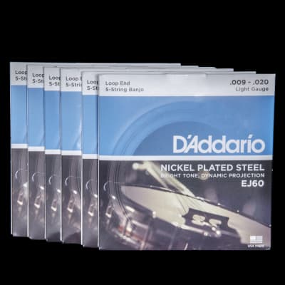 D'Addario EJ60 Nickel Plated Steel Light Gauge Loop End 5-String Banjo Strings, Lot of Six