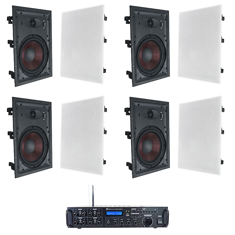 Rockville Rock Zone 8 Channel Multi Room Home Receiver+(8) 8&quot; In-Wall Speakers  			