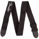 Fender Poly Guitar Strap with Leather Ends, Black w/ Grey Logo