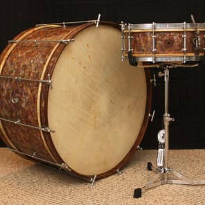 Ludwig & Ludwig Peacock Pearl Drum Outfit - Vintage 5" x 14" Snare & 28" Bass Drums image 1