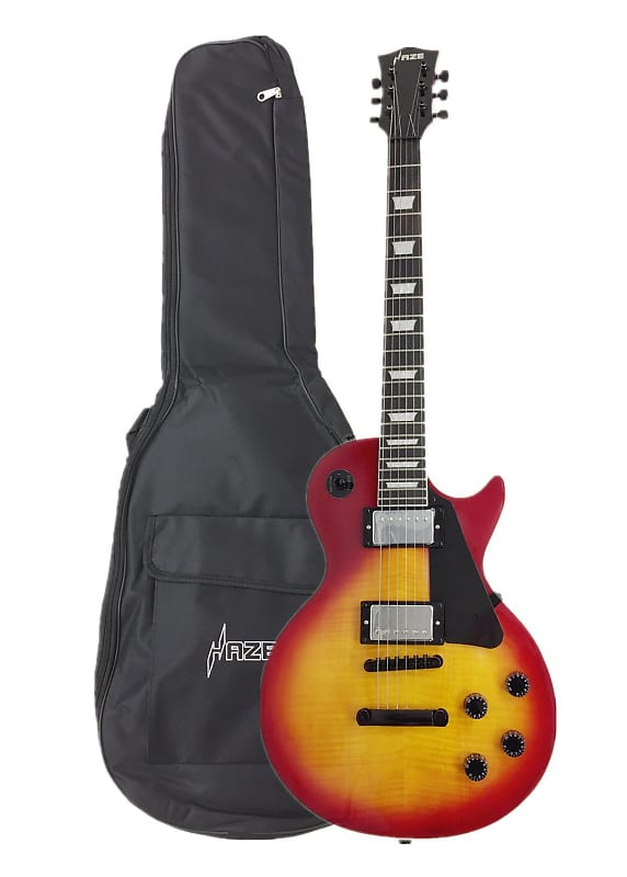 Haze HSG9TCS Solid Body Flame Maple Cherry Top Electric Guitar, Sunburst w/Accessories - With padded bag image 1
