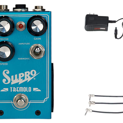 Supro 1310 Tremolo Pedal + Gator 9V Power Combo & 3 Patch Cables for sale
