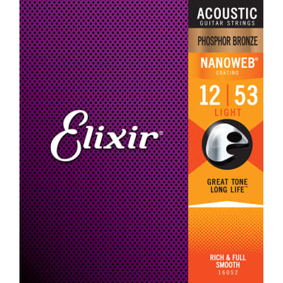 Elixir 16052 Nanoweb Phosphor Bronze Light Acoustic Guitar Strings (12-53) image 2