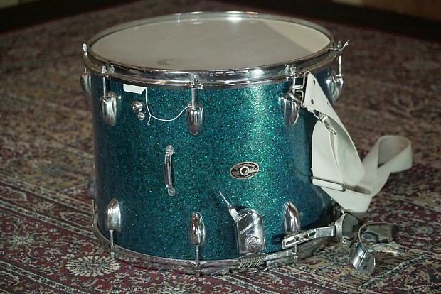 Slingerland 1965 Maple Marching 15"x12"  Snare Drum in "Blue/Turquoise Sparkle" w/ Sling image 1