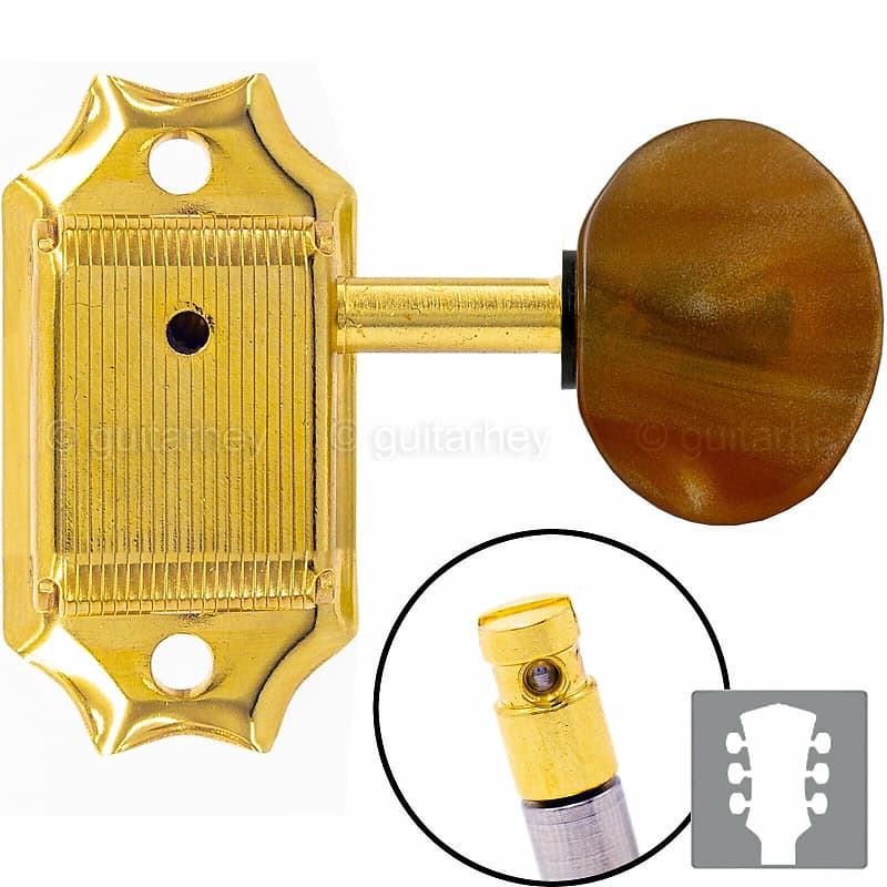 NEW Gotoh SD90-P5R MG LOCKING Tuners Set L3+R3 w/ AMBER Buttons 3x3 - GOLD image 1