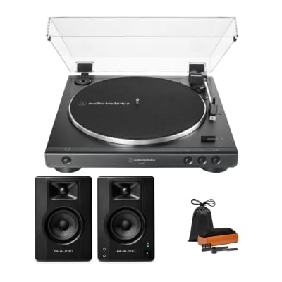 Audio-Technica AT-LP60X Fully Automatic Belt-Drive Stereo Turntable (Black) Bundle with M-Audio BX3BT 3.5-Inch 120W Bluetooth Studio Monitors and Cleaning Kit image 1