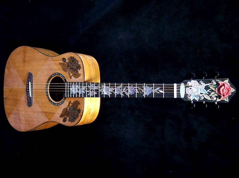 Blueberry  Handmade Dreadnought Acoustic Guitar Floral Motif - Built to Order image 1