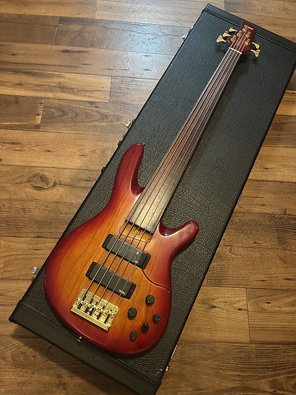 Yamaha TRB-5F 5 String Lined Fretless Active Bass 1997 Japan Orange/ Red  w/HardCase