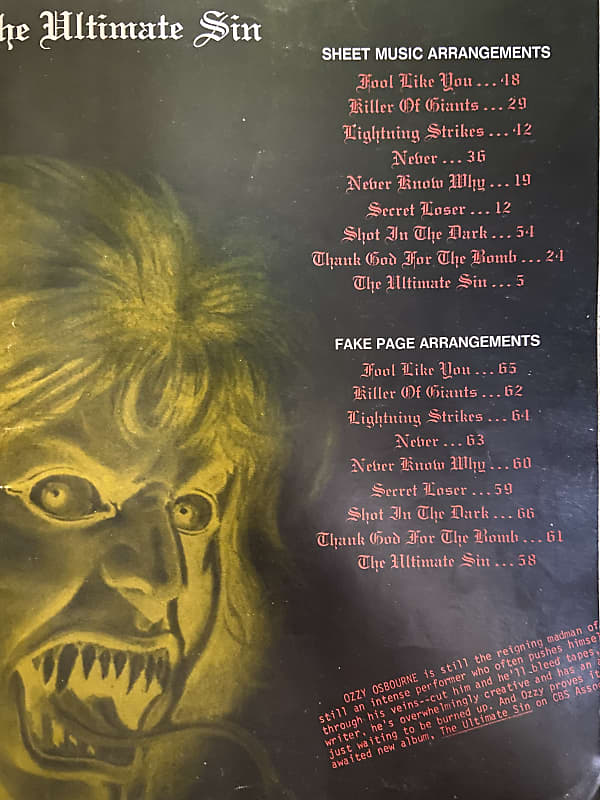 Ozzy Osbourne - The Ultimate Sin - Guitar Tab / Tablature | Reverb