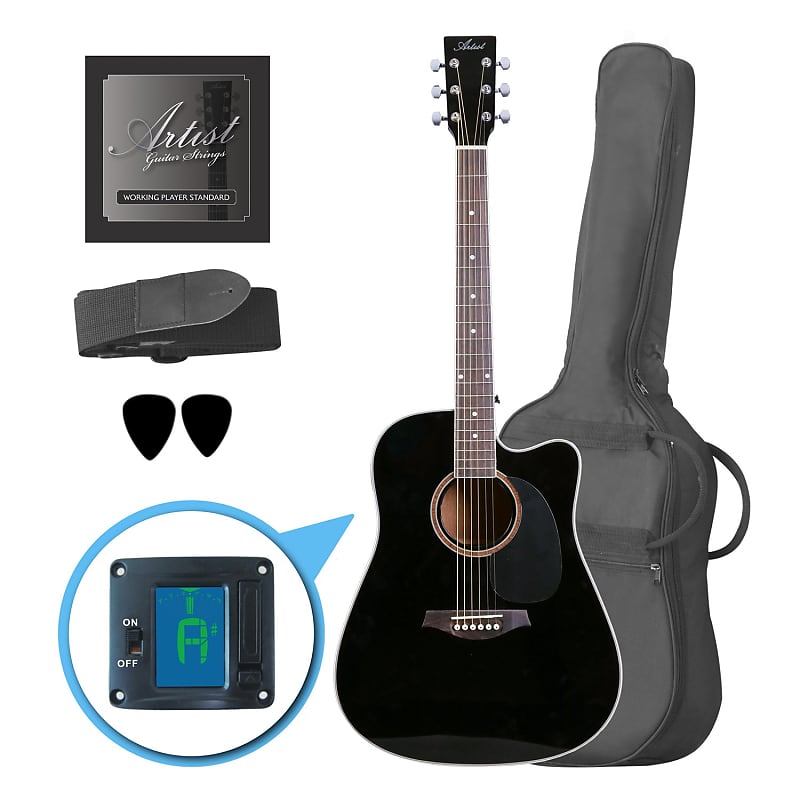 Artist LSPCBK Beginner Acoustic Guitar Pack With Cutaway - Black image 1