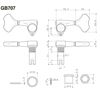 NEW Gotoh GB707 5-Strings Bass TUNERS KEYS Set L2+R3 w/ Screws 2x3 - COSMO BLACK image 2