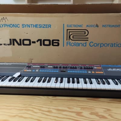 Roland Juno-106 61-Key Programmable Polyphonic Synthesizer 1984 - 1985 - Black + Original Box image 2