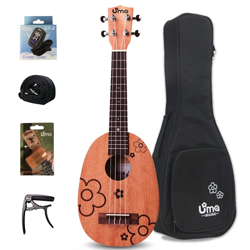 Uma Ukulele UKFL-03SCP Concert Pineapple, Solid Top, Tuner, Strap 