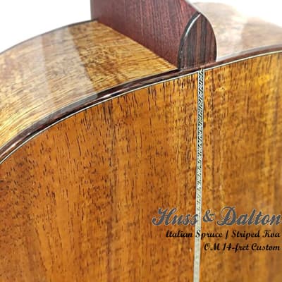 Huss & Dalton OM Custom Italian straight-gained Spruce & Striped Koa handcrafted 14-fret guitar 5822 image 9