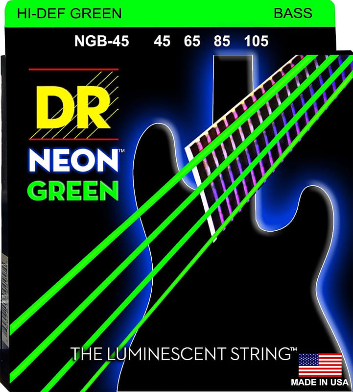 DR NGB-45 4 string Hi-Def Neon Green Coated Bass Guitar Strings 45-105 MED 2016 Neon Green image 1