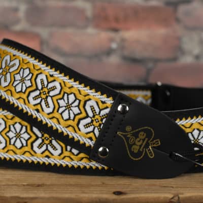 D'Andrea Ace ACE-2 Reissue Gold/ White Greenwich Jacquard Weave Guitar Strap w/ Free Shipping image 1