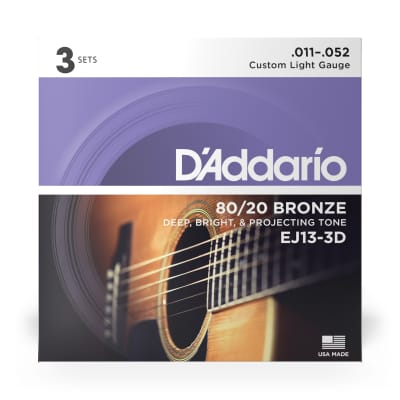 3 Sets of D'Addario EJ13 80/20 Bronze Acoustic Guitar Strings Custom Light 11-52 image 6