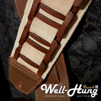 Well-Hung No Prisoners "MonsterMan" 3.5" wide padded leather guitar strap Sand Suede, with walnut image 7