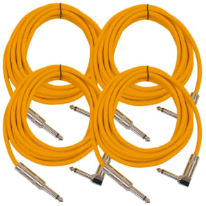Seismic Audio SAGC10R-ORANGE-4PACK Right Angle to Straight 1/4" TS Guitar/Instrument Cables - 10' (4-Pack)