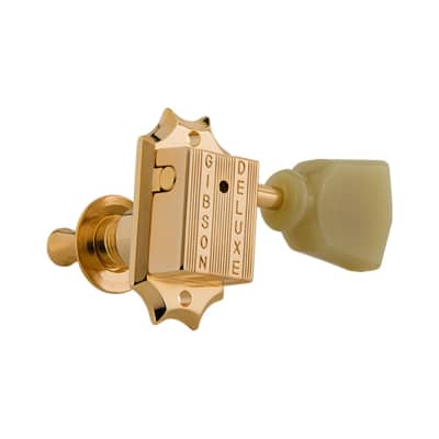 Gibson Deluxe Tuners 3 x 3 Kluson Style with Bolt Bushing (Gold, Green Key) image 4