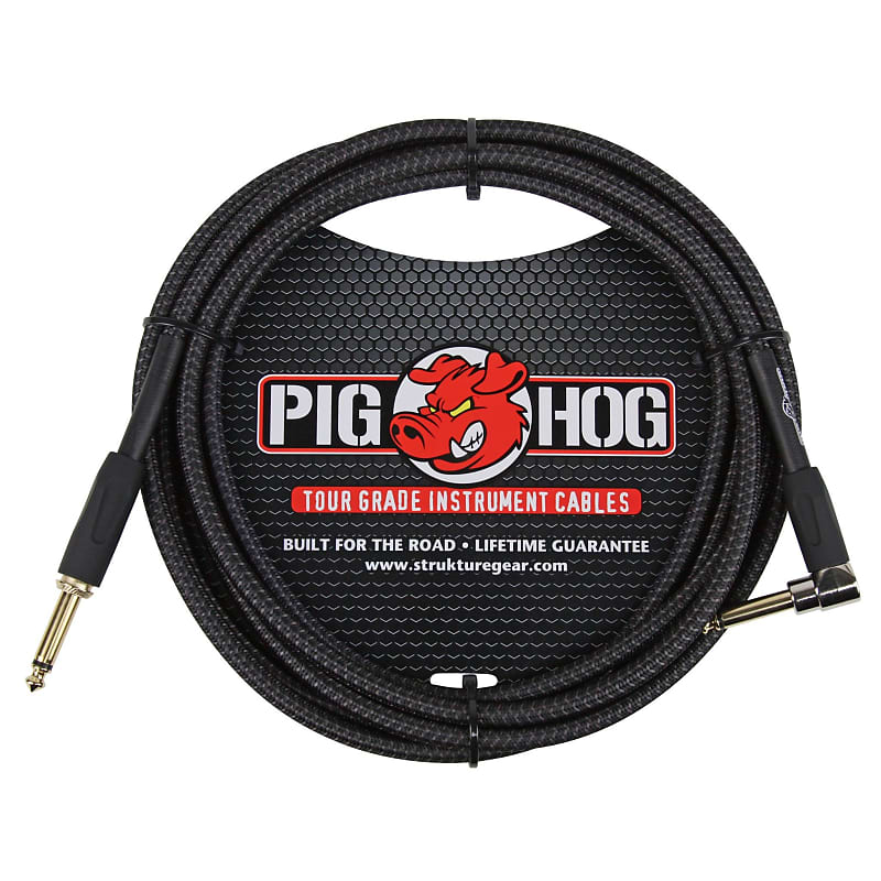 Pig Hog "Black Woven" 10-Foot Tour Grade Instrument Cable, Right Angle (PCH10BKR) image 1