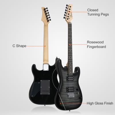 Glarry GST Stylish H-H Pickup Tiger Stripe Electric Guitar Kit with 20W AMP, Bag, Guitar Strap 2020s -Black image 6