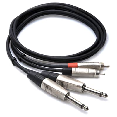 Hosa HPR-010X2 10' Dual REAN 1/4" TS Male to Dual RCA Stereo Interconnect Cable image 2