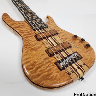 Bob Mick Custom 6-String Quilted Maple Bass 9-Piece Neck Purple Heart Abalone Binding 10.44lbs image 6