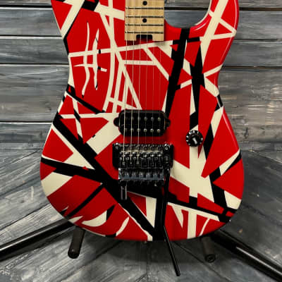 Used EVH MIM Striped Guitar with Fender Bag - Red/White/Black Striped Finish for sale
