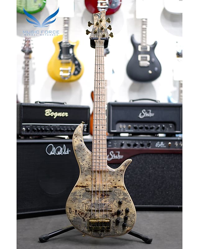 F Bass Bn5 Buckeye Burl Top W Birdseye Maple Fb And Gold Hw Reverb