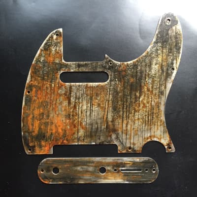 Rusted Relic Tele body 2 piece  burnt pine shou sugi ban style with  steel pickguard. Free shipping image 14