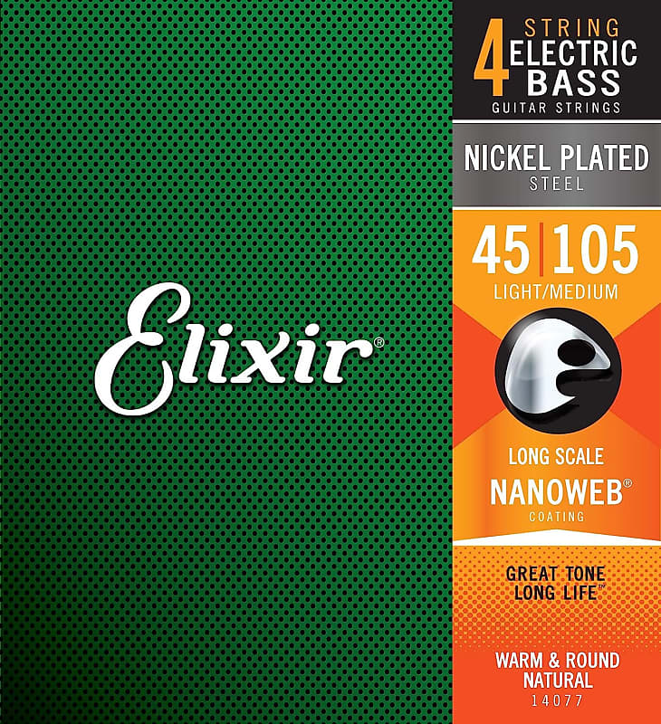 Elixir Strings Nickel Plated Steel 4-String Bass Strings w NANOWEB Coating, Long Scale, Light/Medium (.045-.105) image 1